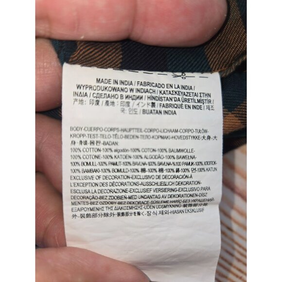 Vans Mens Medium Plaid Button-Up Flannel Shirt Green/Orange Tailored Fit Cotton - Picture 6 of 8